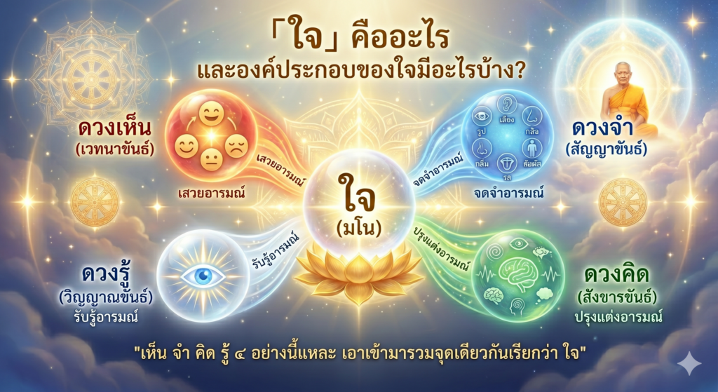 องค์ประกอบของใจ ที่ตั้ง และการทำงานตามหลักวิชชาธรรมกาย หลวงปู่วัดปากน้ำ