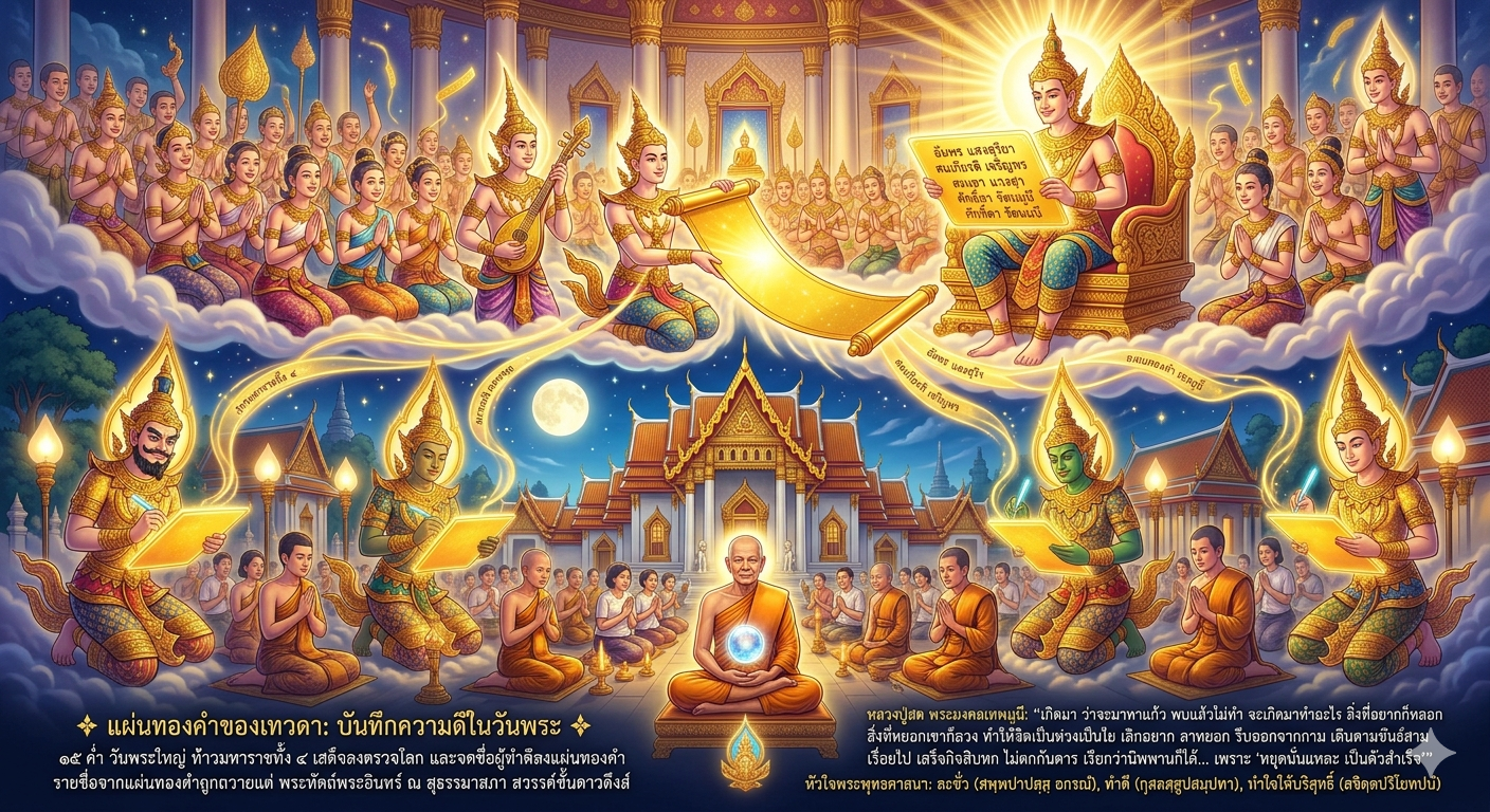 เทวดาจดชื่อลงแผ่นทองคำในวันพระ ตามอรรถกถาปฐมราชสูตร