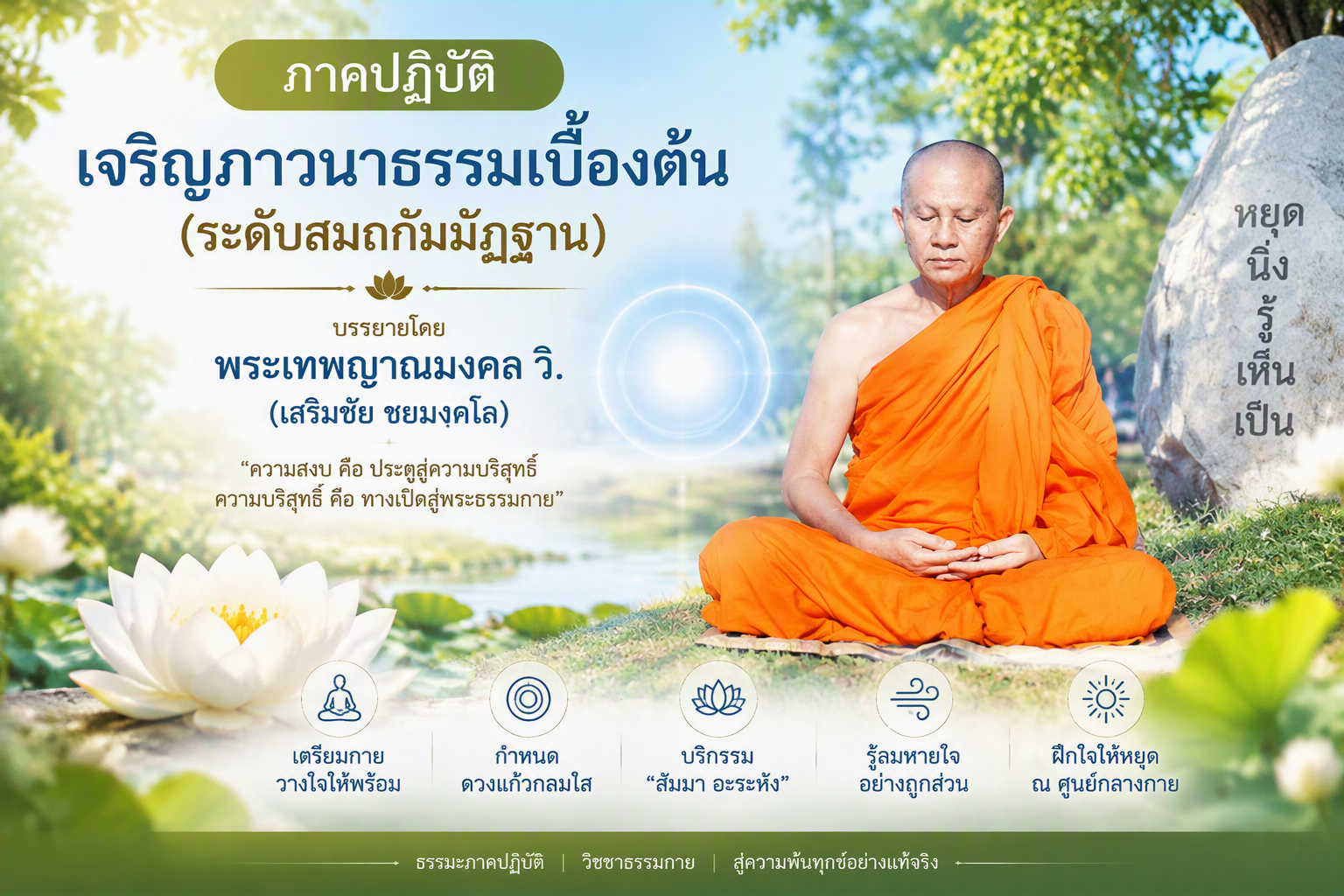 เจริญภาวนาธรรมเบื้องต้น ระดับสมถกัมมัฏฐาน ตามแนวทางวิชชาธรรมกาย