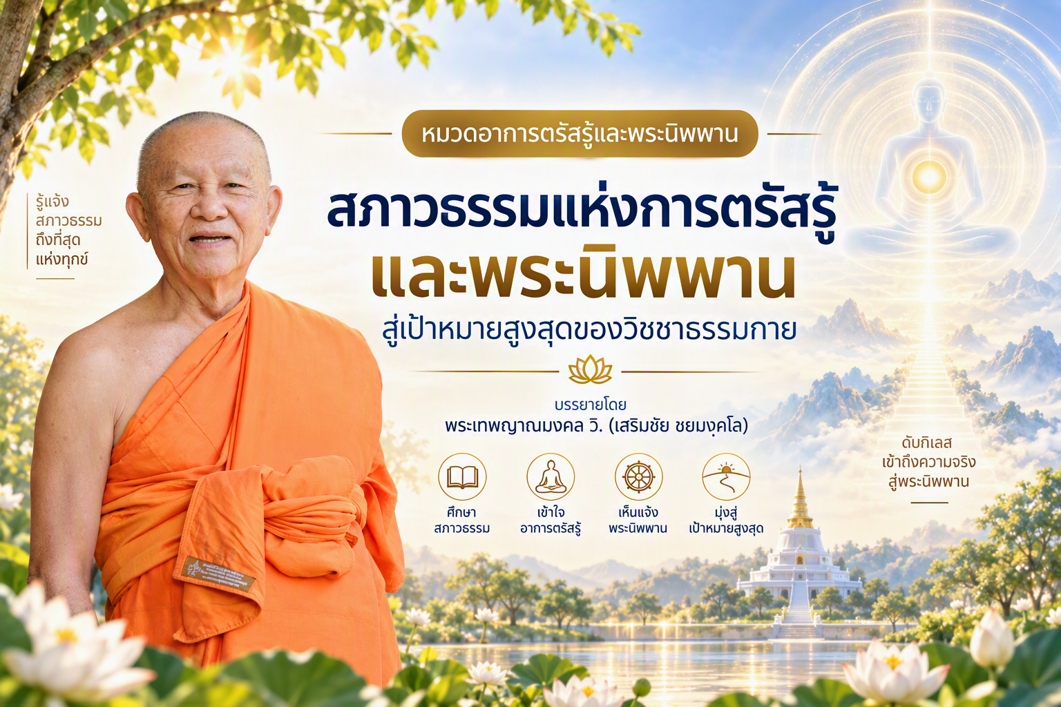 ภาพประกอบบทความสภาวธรรมแห่งอาการตรัสรู้และพระนิพพาน ตามหลักวิชชาธรรมกาย บรรยายโดย พระเทพญาณมงคล วิ. (เสริมชัย ชยมงฺคโล)