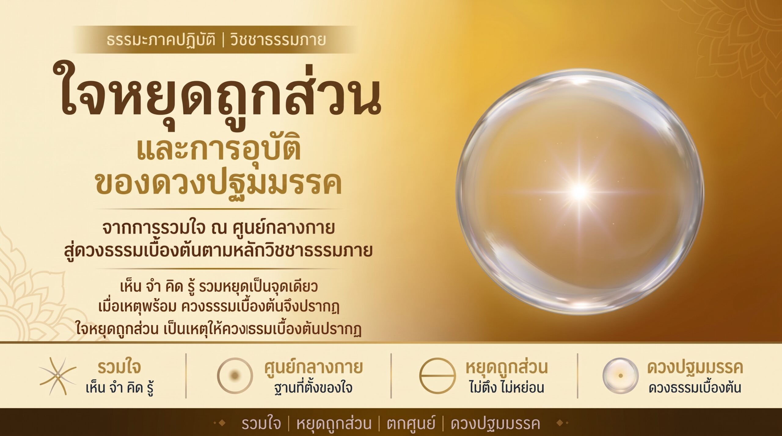ใจหยุดถูกส่วน ณ ศูนย์กลางกายและการอุบัติของดวงปฐมมรรคตามหลักวิชชาธรรมกาย