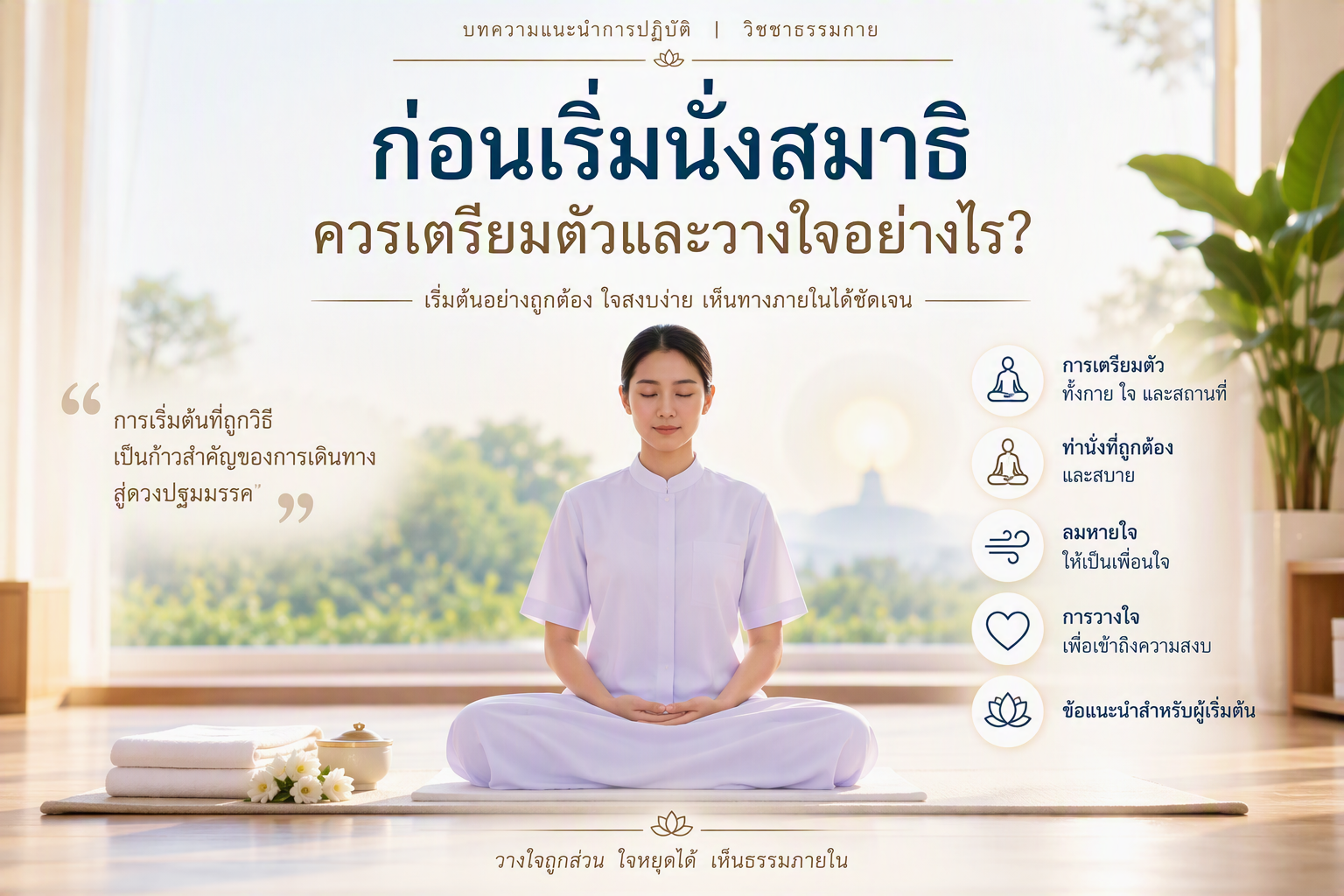 การเตรียมตัวก่อนนั่งสมาธิและวางใจ ณ ศูนย์กลางกายตามแนววิชชาธรรมกาย